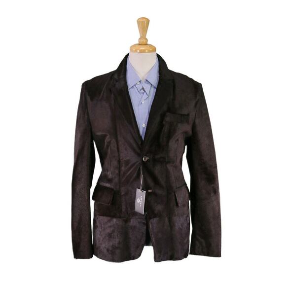 Versace Collection Brown Ponyhair Leather 2-Btn Blazer Jacket US 38R New! - Picture 1 of 10